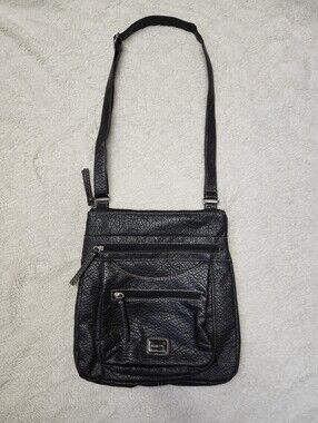 Rosetti Black Textured Crossbody Bag with Front Zip Pockets